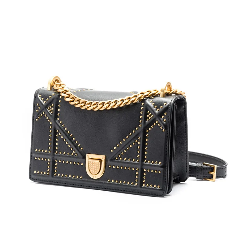 

Sheng lun lai Luxury Brand Bag Genuine Leather Rivet Shoulder Bag Flap Small Crossbody Bags For Women Real Cow Leather Bags