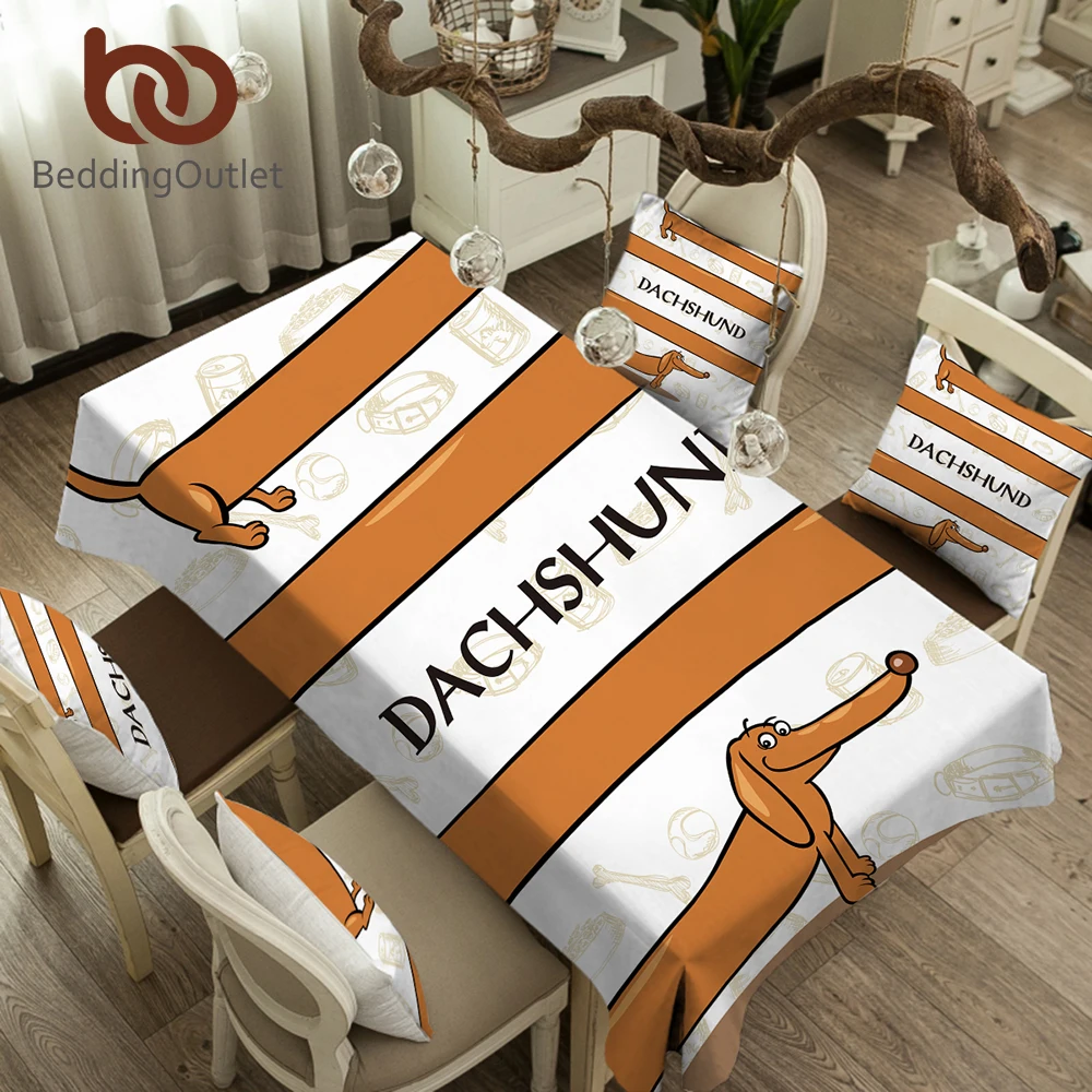 

BeddingOutlet Dachshund Tablecloth for Kitchen Cartoon Pet Dog Waterproof Table Cloth Brown Striped Decorative Table Cover