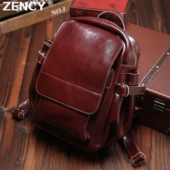

ZENCY Luxury Vintage Genuine Leather Oil Wax Cowhide Real Leather Women Backpacks Female Ladies Backpack School Book Style Bags
