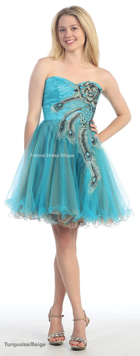 

free shipping 2015 new vestido SHORT PEACOCKHOMECOMING HOLIDAY PARTY GRADUATION COLORFUL sweetheart custom A-line Prom Dresses