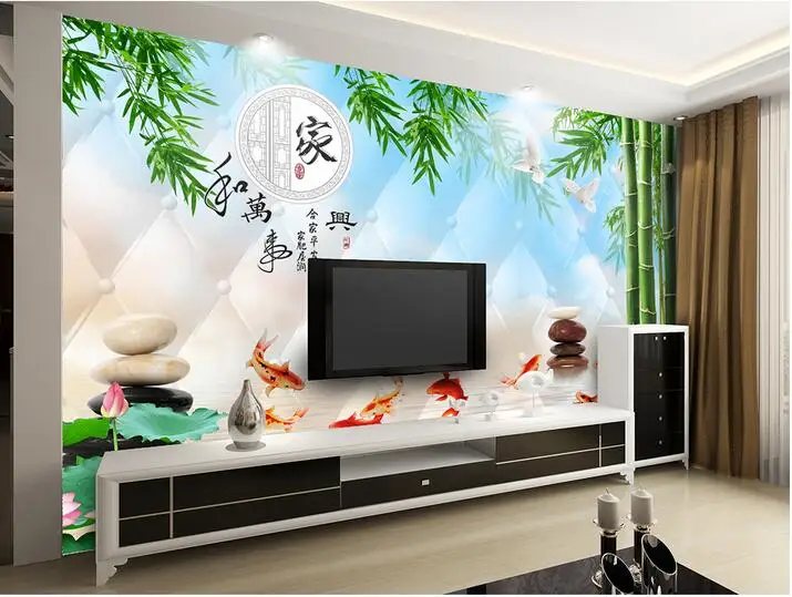 

Custom photo 3d wallpaper Non-woven mural picture modern Bamboo lotus stone wall paper for wall 3d room decoration painting