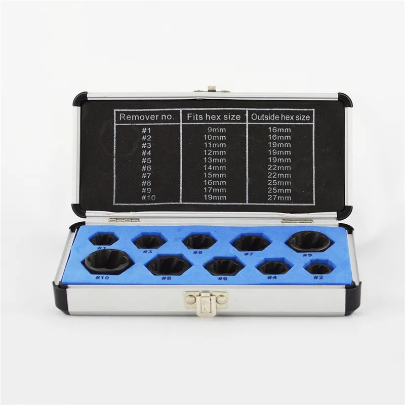

10pcs/Set Damaged Bolt Nut Black 9-19mm Nuts Screw Remover Extractor Removal Set High Quality Nut Removal Socket Tool