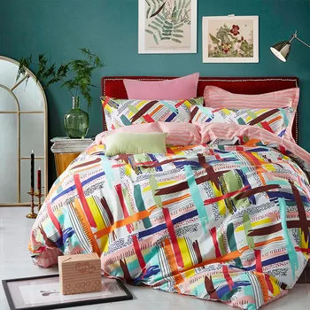 

Modern Fashion Colorful Stripes Squares Doodles Bedding Set Duvet Cover Sheet Pillow Case 100% Cotton 3/4pcs/set 3 Size S/L/XL