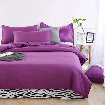 

4pieces/set Cotton Bedding set linens Nature Soft housse de couette for kid Purple Duvet cover Pillowcases strip Flat sheet