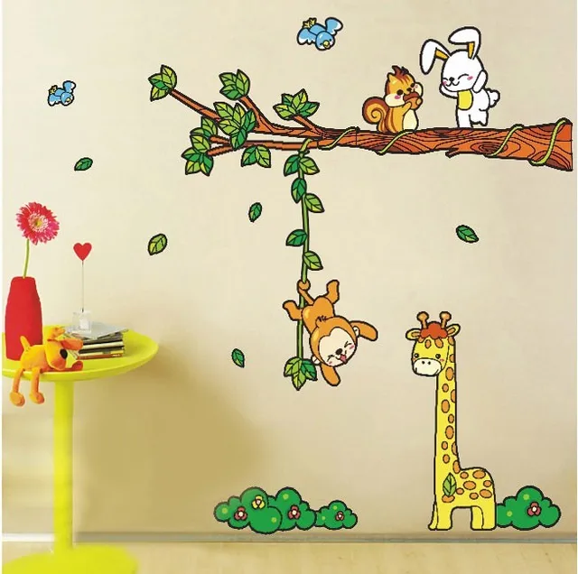 animal tree cartoon renovator cute children bedroom removable wall