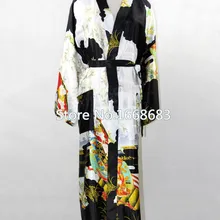 Винтажный черный женский длинный халат из искусственного шелка китайский национальный тренд ночное кимоно юката банное платье размер S M L XL XXL XXXL NR024