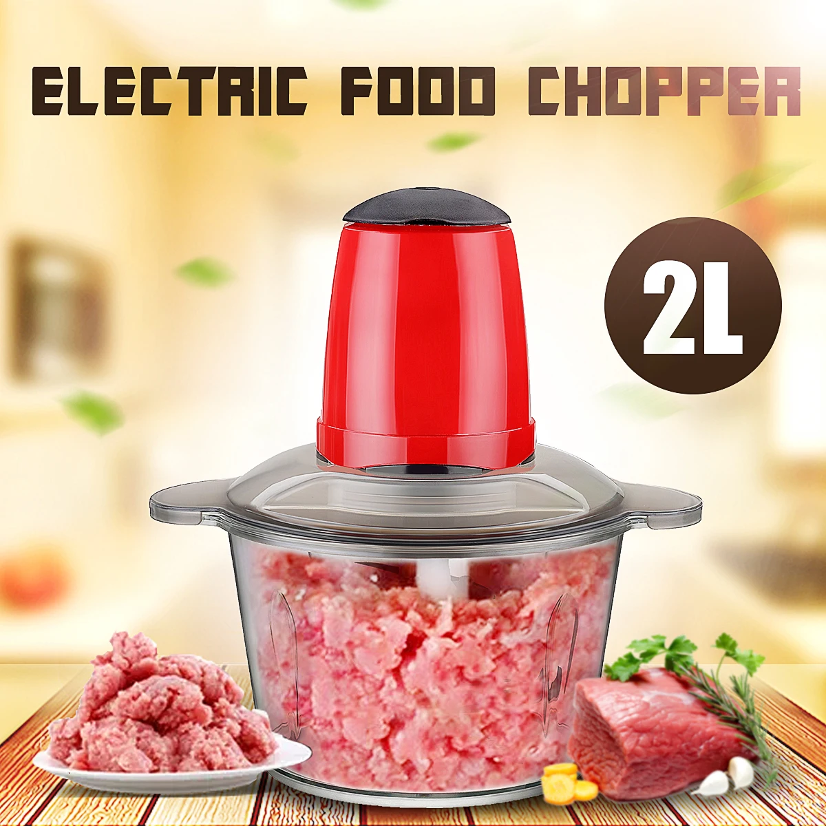 

220V 50Hz 2L 300W Electric Food Chopper Meat Grinder Household Processor Machine EU Plug 4 Blades Mute Bearing Detachable Design