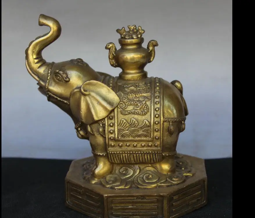 

6711159116*++6" Chinese Feng Shui Brass Dragon Elephant Wealth Bring treasure bowl Statue
