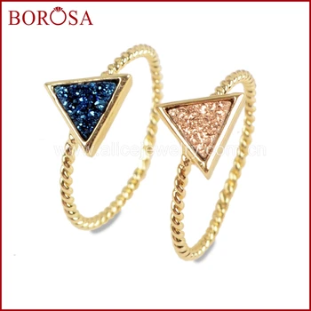 

BOROSA 10PCS Gold Color Triangle Rainbow Drusy Rings, Mixed Colors Agates Titanium Rainbow Druzy Bezel Ring Gems Jewelry ZG0290