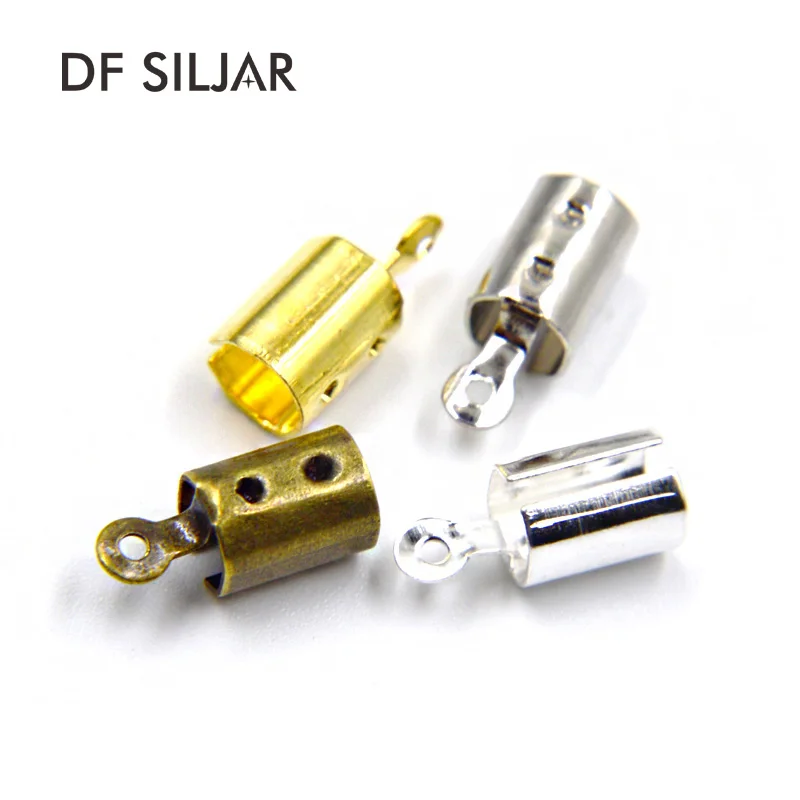 

50pcs/lot Jewelry Findings Round Leather Cord Crimp End Caps Fit 3mm 4mm Tips Fastener Clasps W Loop DIY Connectors Y1196