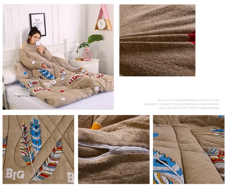 Зимнее «ленивое» одеяло с рукавами для дома, постельные принадлежности, одеяло с принтом Edredom, сохраняющее тепло, семейное одеяло, накидка