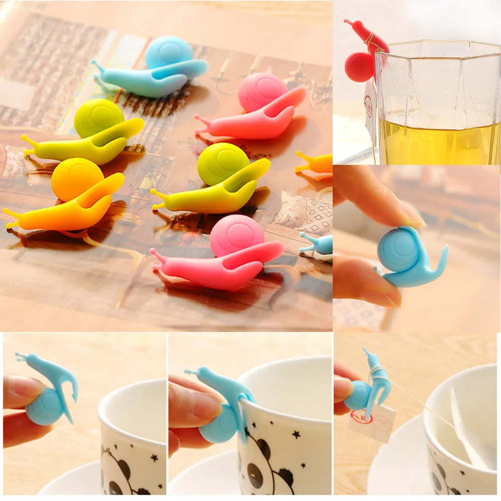 10pcs Cute Snail Shape Silicone Tea Bag Holder Cup Mug Candy Colors Gift Set Tea Infusers