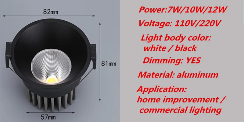 Супер яркий Встраиваемый светодиодный светильник COB 7 Вт 10 Вт 12 Вт теплый белый натуральный белый холодный белый утопленный светодиодный светильник Точечный светильник
