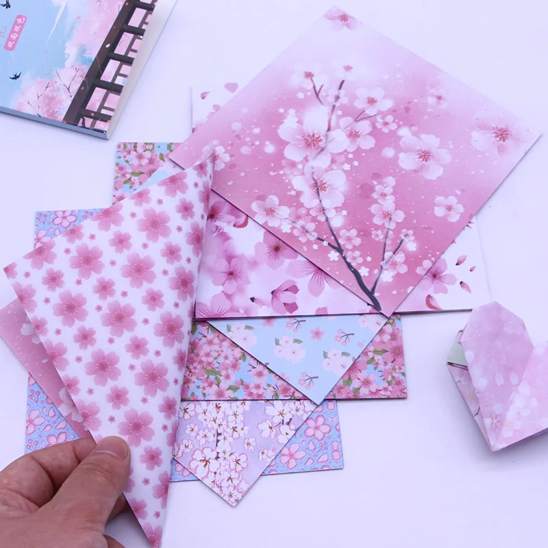 álbumes de recortes hecho a mano decoración de manualidades 60 piezas de papel cuadrado de origami de doble cara con flores de cerezo plegables y coloridos papeles de Sakura para niños bricolaje 