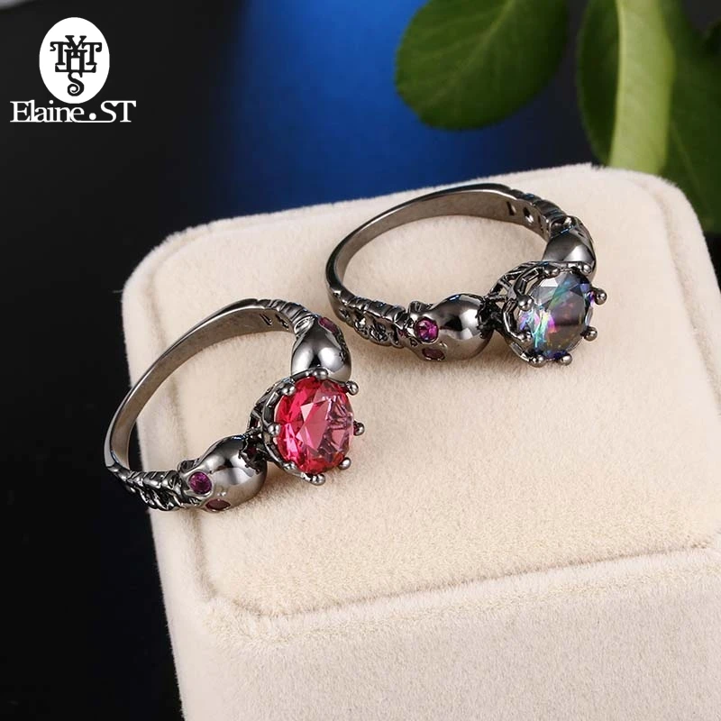 

Vintage Punk Skull Ring Multicolor Red Cubic Zircon Rings For Women Anillos Anel Party Jewelry Bague Femme Anel Feminino
