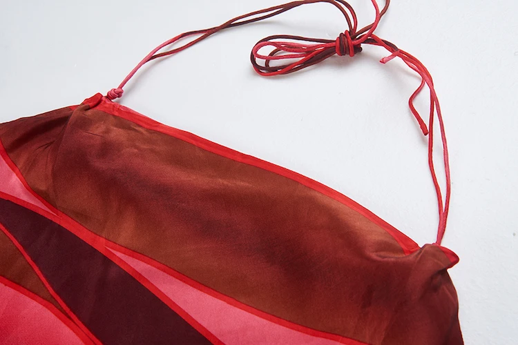 [Дефект] натуральный шелк Женский камзол, висящий на шее жилет, шнуровка, камзол, регулируемая длина, красная полоса, модная дамская комбинация