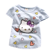 2016 New Fashion Baby Girls cartoon cat 100%cotton Short Sleeve T shirt Children Summer Clothes Kids T-shirt girl