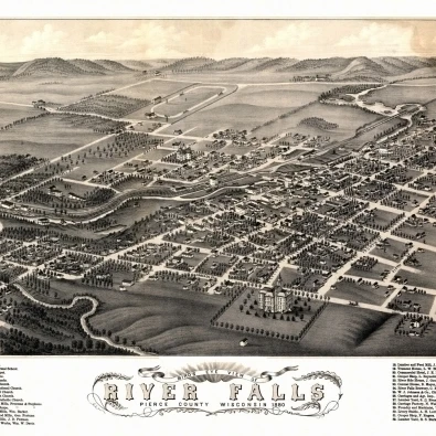 Historic Map of River Falls Wisconsin 1880 Pierce County Poster Print (36 x 54)