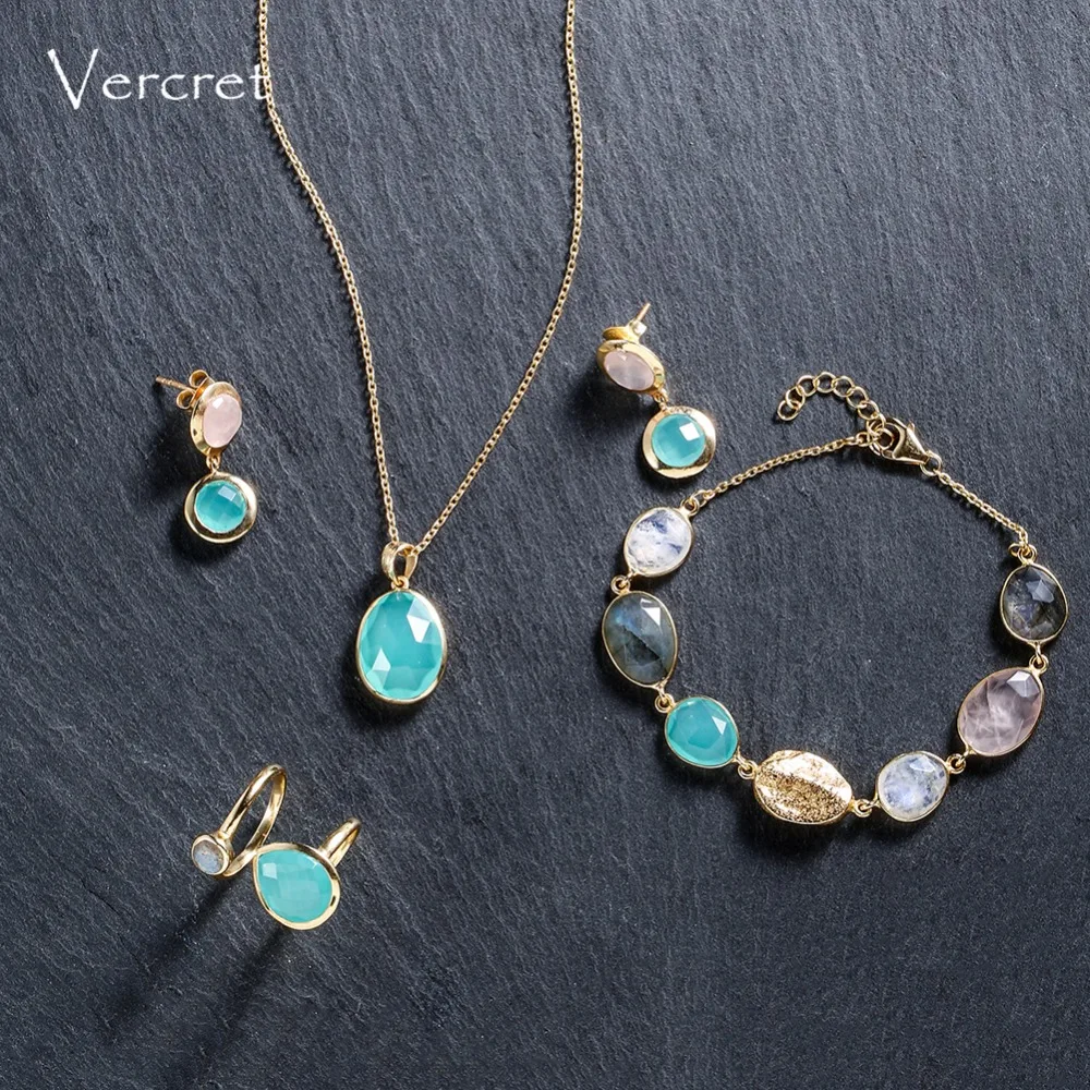 Vercret, 18 К, золотые ювелирные изделия, серьги, серебро, 925 натуральный камень, серьги из розового кварца для женщин, подарок