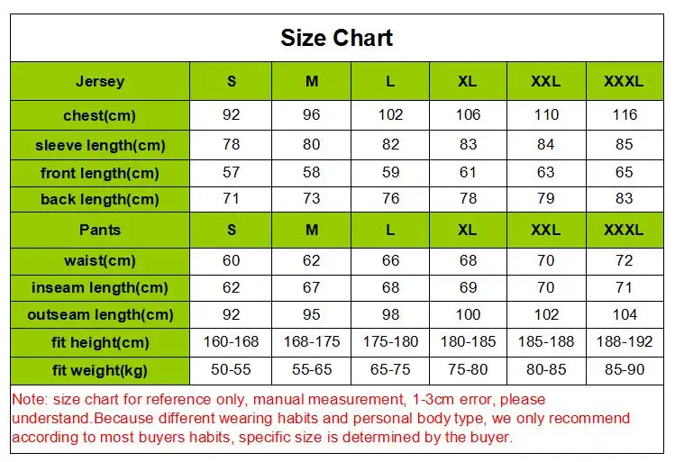 Aogda men long sleeve set size chart