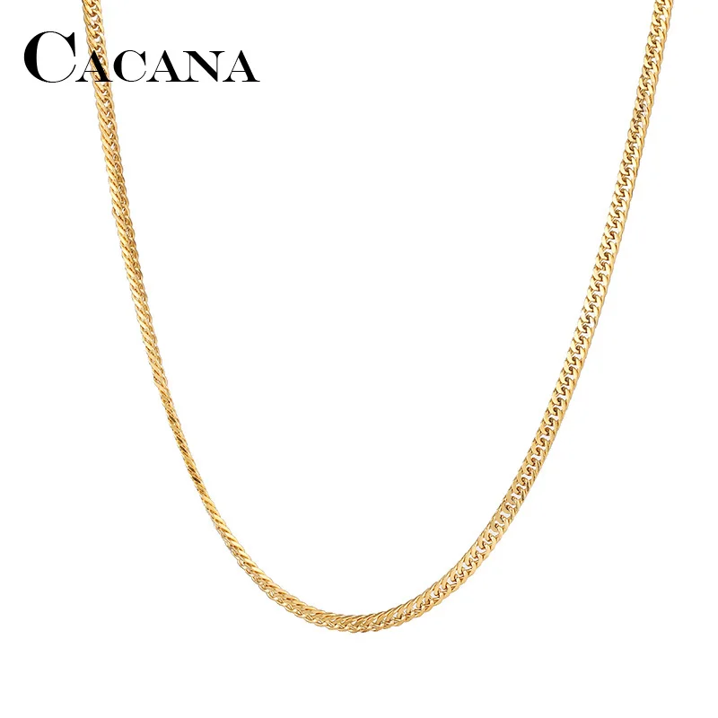CACANA Stainless Steel Chain Necklaces For Man Women Gold Silver Color For Pendant Two-Sided Weave Donot Fade Jewelry A1293