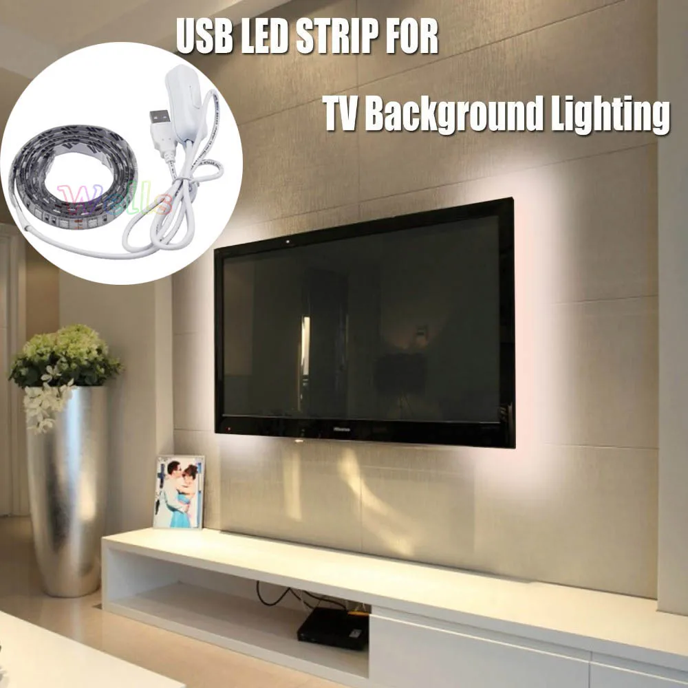 Гибкая светодиодная лента 5 в пост. Тока 5050 3528 SMD 50 см 1 м 2 теплый