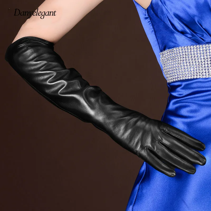 Genuine Leather Gloves Female Long Design Looply Sheepskin Thermal