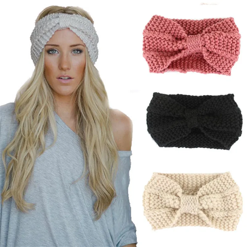 

Women Hairband Crochet Bow Knot Turban Knitted Head Wrap Winter Ear Warmer Headband Hair Band Hair Styling Tool Braiders
