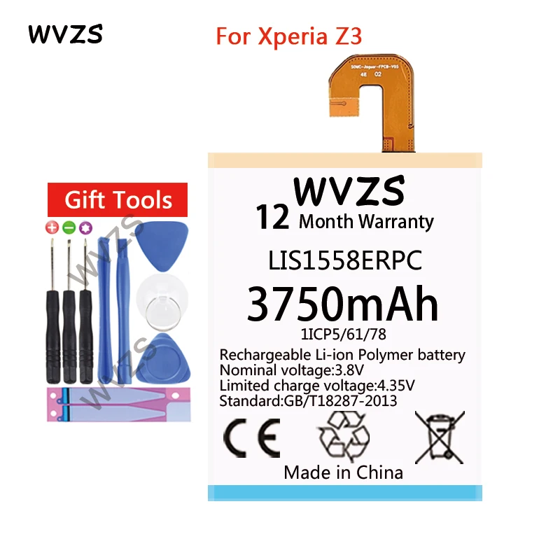 Wvzs 3750 мАч литий-полимерный аккумулятор для sony Xperia Z3 L55T L55U D6653 D6633 D6603 LIS1558ERPC Сменные