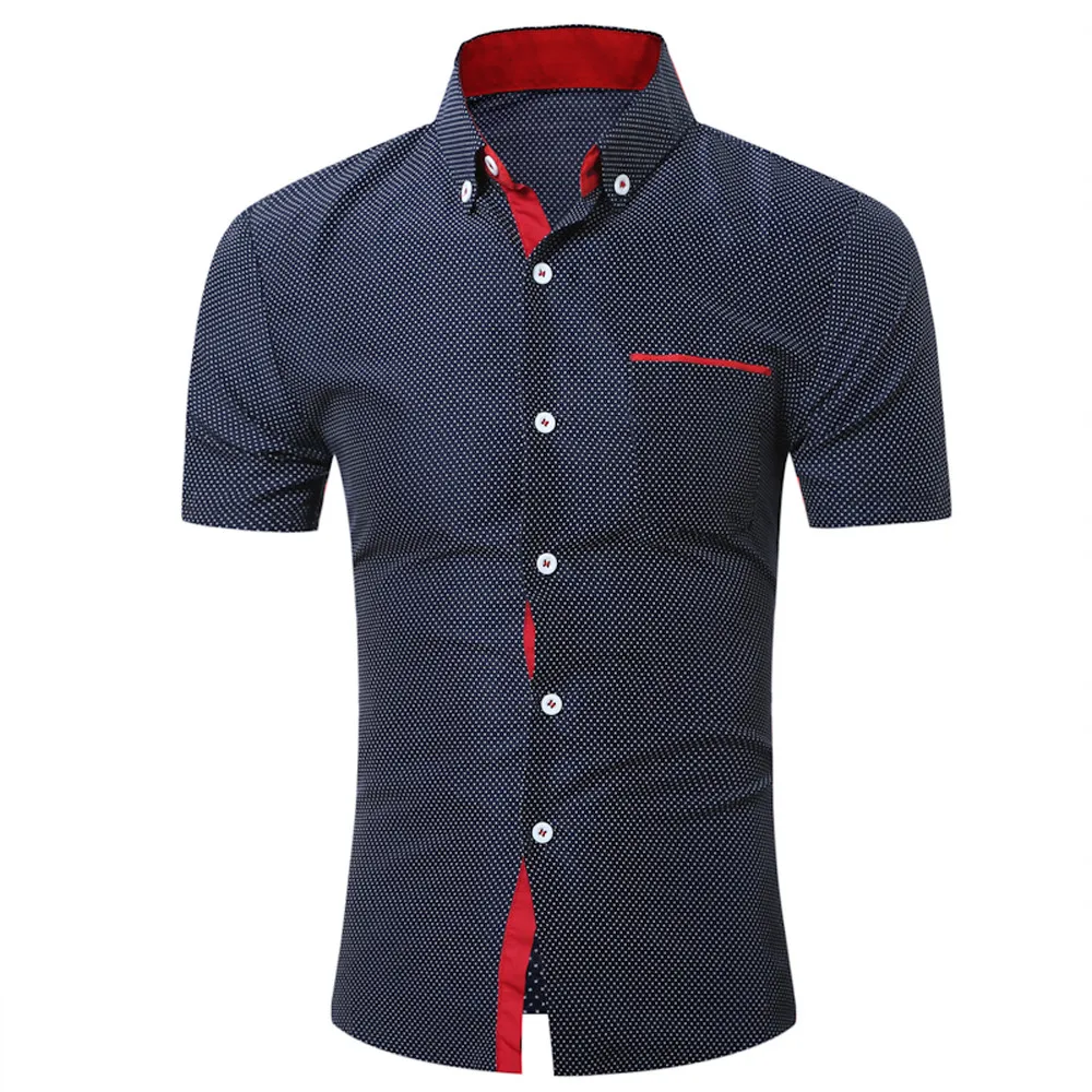 

2019 Men Summer New Fashion Casual Slim Shirt Men Casual Mens Casual Short Sleeve Shirt Business Slim Shirt Dot Print Top #40
