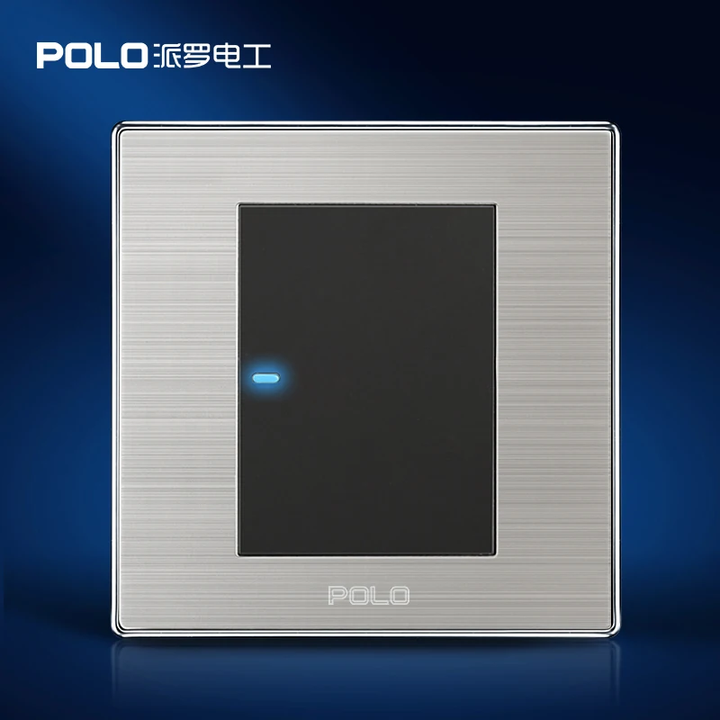 

Free Shipping, POLO Luxury Wall Light Switch Panel, 1 Gang 2 Way, Champagne/Black, Push Button LED Switch, 16A, 110~250V, 220V