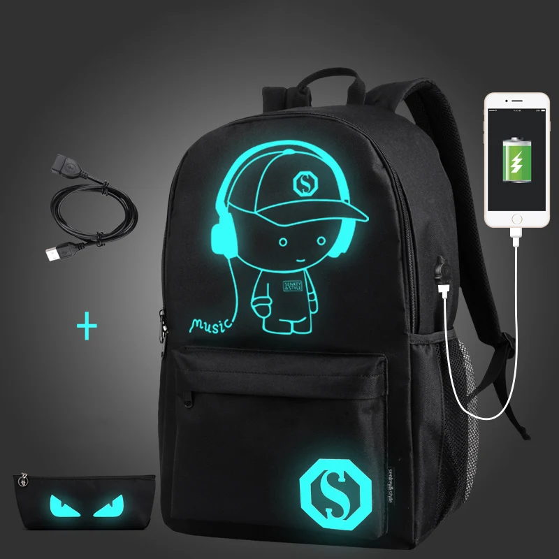 Kaufen Senkey Style Student Schulrucksack Anime Luminous USB Ladung Laptop Computer Rucksack Für Teenager diebstahl Jungen Schultasche