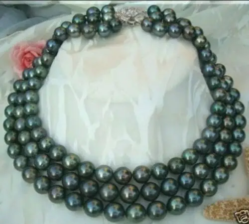 

FREE SHIPPING>>>@@ > Hot sale new Style >>>>>3Rows 8-9MM Black Natural Cultured Pearl Necklace