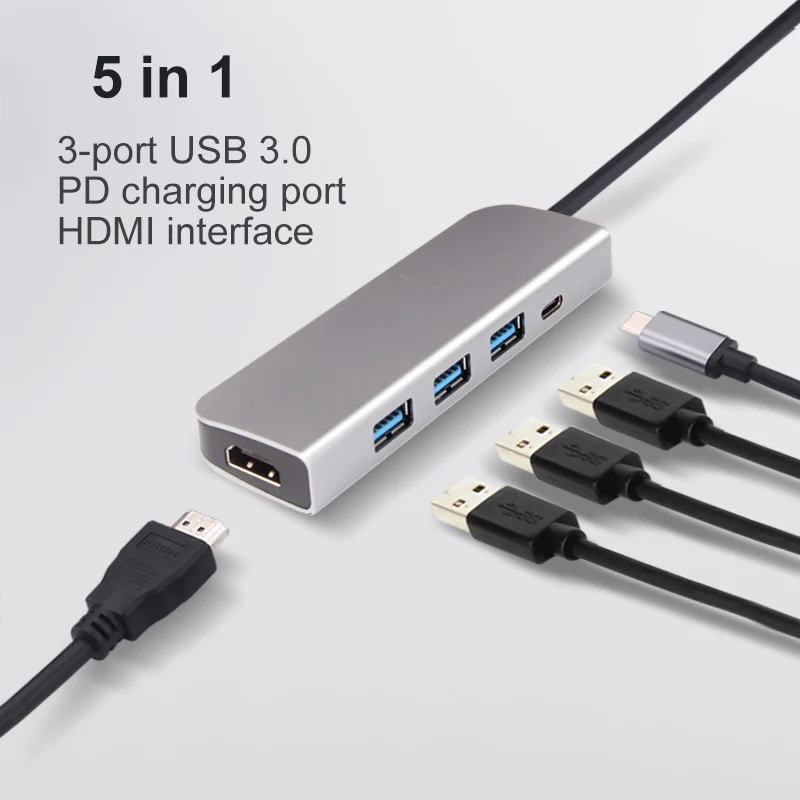 OFCCOM док-станция с usb-gортом все-в-одном USB C конвертер в HDMI VGA RJ45 PD адаптер для MacBook samsung Galaxy S10/S9 Тип C концентратор - Цвет: 5-in-1 HDMI silver