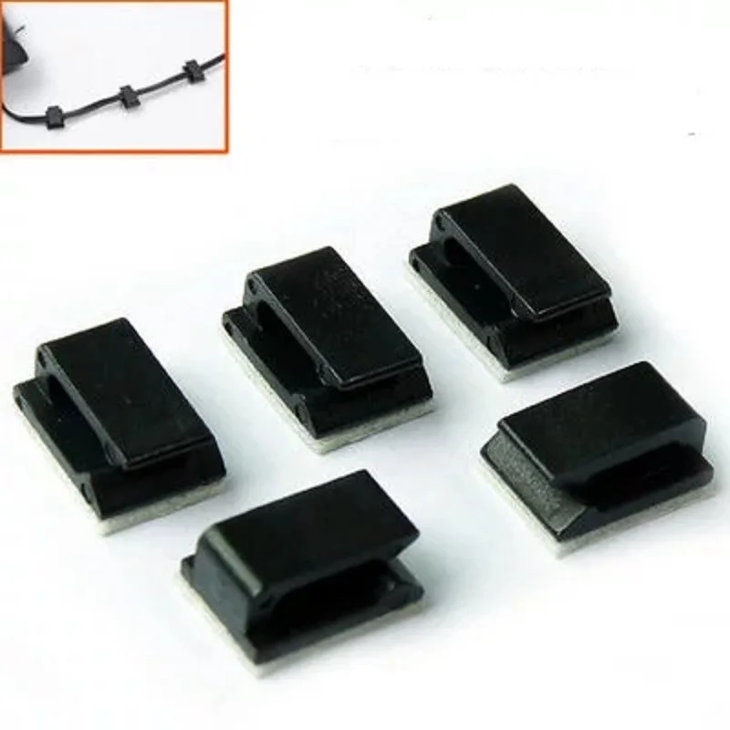 UK 100x Black Plastic Self-adhesive Wire Tie Rectangle Cable Mount Clips Clamp