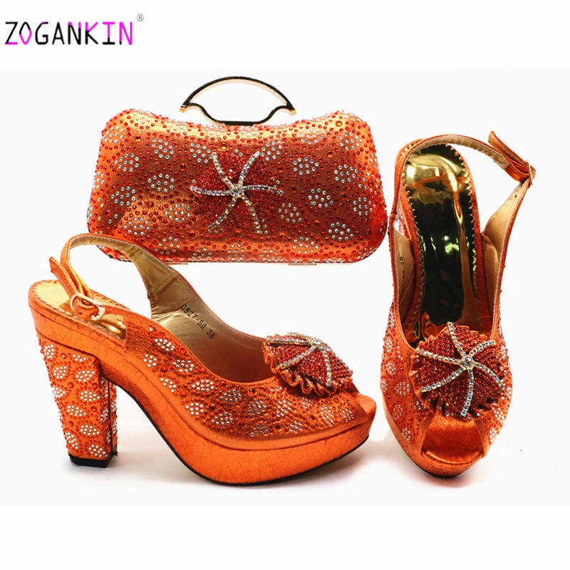 

2019 Special Style Italian Designer Shoes And Bag Set To Match Orange Color Italian Party Shoes With Matching Bags Set