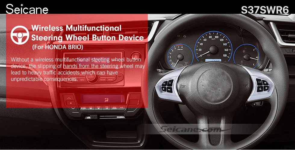Seicane Audio Studying Steering Wheel Controller Remote Button Music Player Bluetooth Phone Regulator for HONDA BRIO