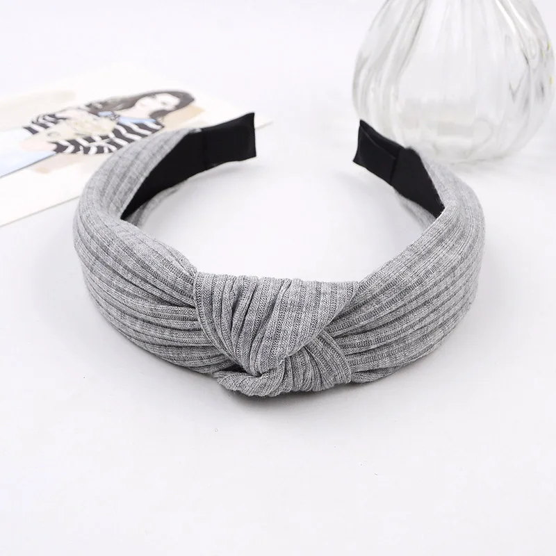 Geebro Knot Cross Tie Solid Fashion Hair Band Hairband Knitted rib Girls Bow Hoop Hair Accessories Velvet Twist Headband - Цвет: Light gray