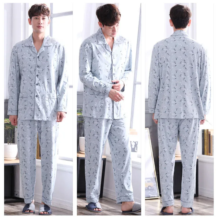 CherLemon мужские 100% Премиум хлопок печатных пижамы Осень отложной воротник с длинными рукавами пижамные комплекты мужской плюс Размеры