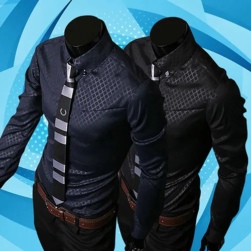 Модные мужские Argyle Роскошные Бизнес Стиль Slim Fit с длинным рукавом Повседневное платье рубашка