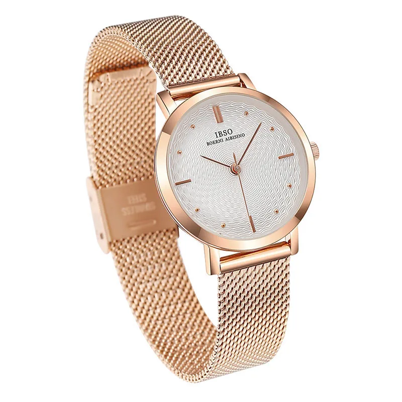 IBSO Top Brand Women's Watches Fashion Ultra thin Stainless Steel Mesh Strap Quartz Clock Hours Ladies Watch Relogio Masculin IBSO Top Brand Women's Watches Fashion Ultra thin Stainless Steel Mesh Strap Quartz Clock Hours Ladies Watch Relogio Masculin