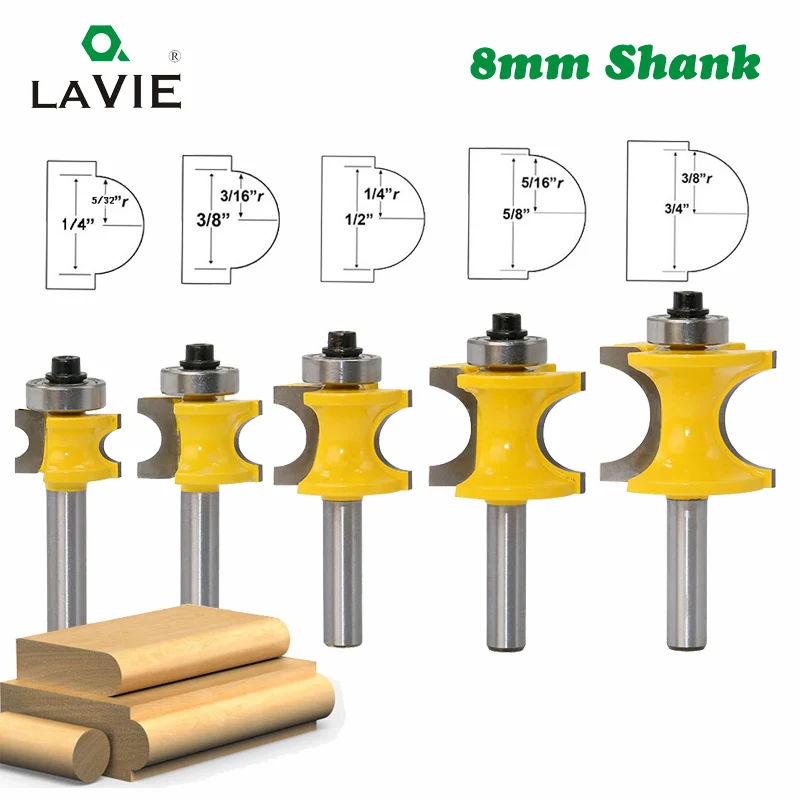 LA VIE 1 PC 8mm Shank Bullnose Half Round Bit Endmill Router Bits Wood