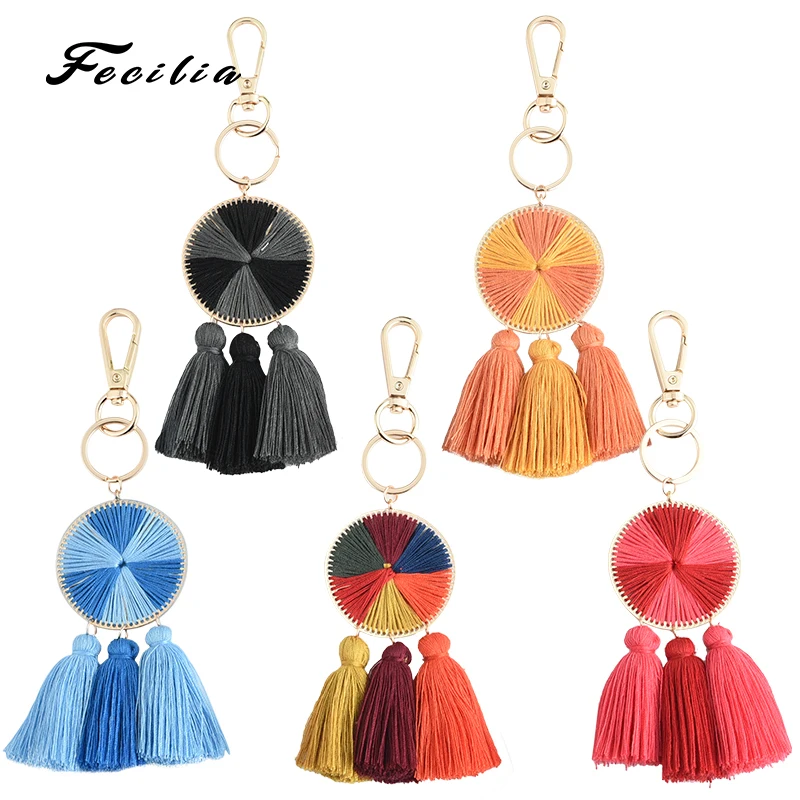 Fecilia 2019 Trendy Handmade Alloy Tassel Bohemian Bag Pendant Keychain Women Ethnic Key Chain Bag Parts & Accessories
