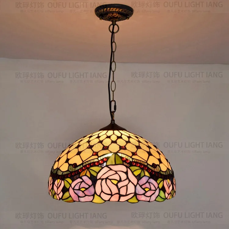 

Diameter 40CM RETRO art glass pink rose pendant light bed room dining room cafe