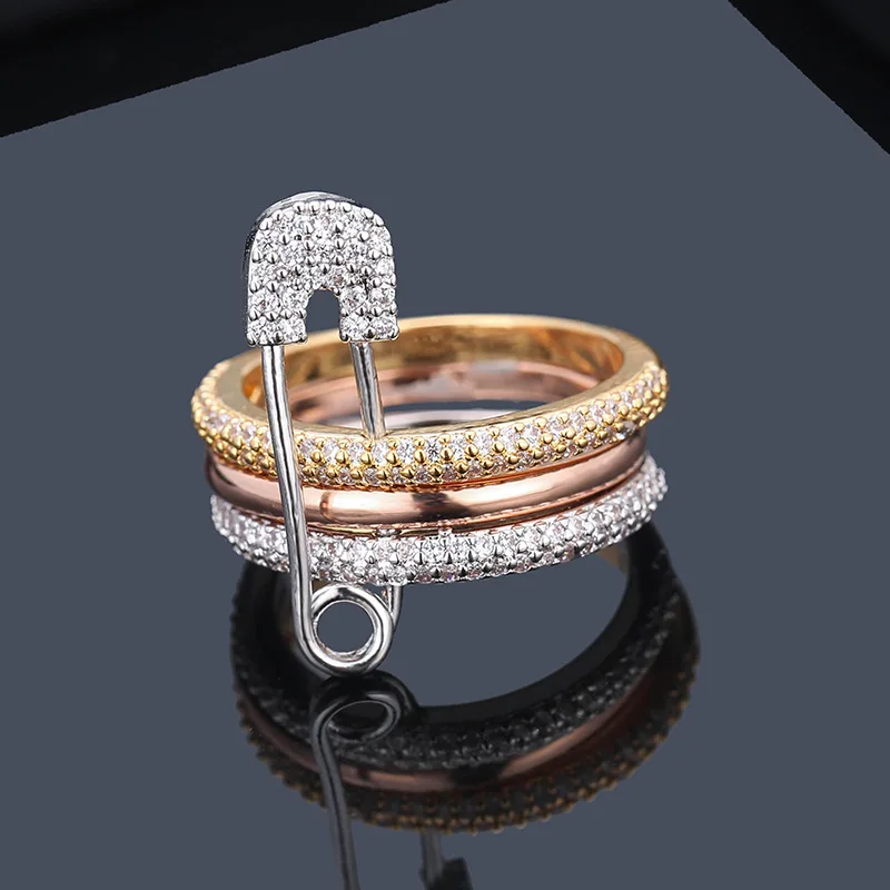 Creative AAA++ Cubic Zirconia Wedding Band Bridal Sets Rings For Women Men Rose Gold Silver Gold Color Pin Ring 2019