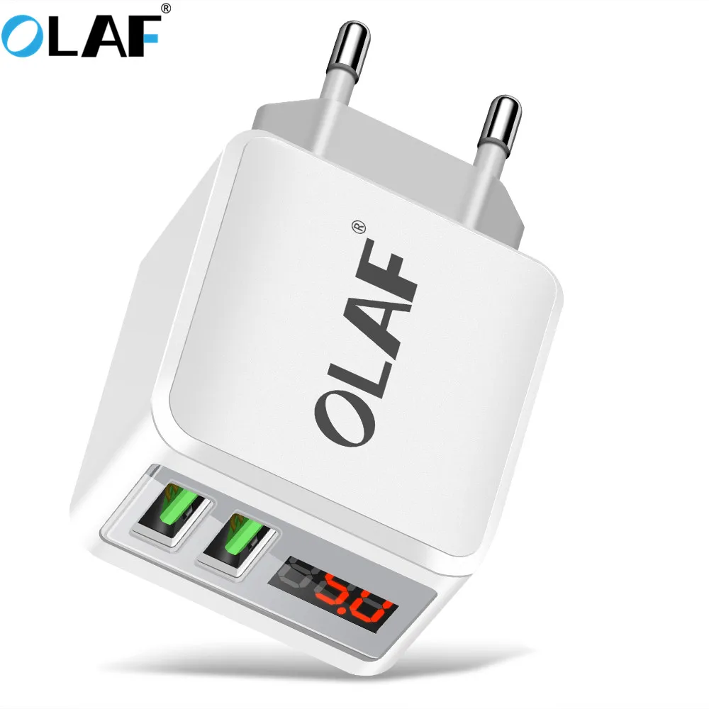 

Olaf LED Display USB Charger Dual EU/US Plug Fast Phone Charger Adapter Wall Travel Charger For iPhone 7 8 Samsung S9 C7 Xiaomi