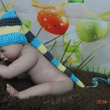 Полосатая шапка ручной работы для малышей, вязаная шапка эльфа для новорожденных, фотосессия, хлопок, индивидуальный заказ