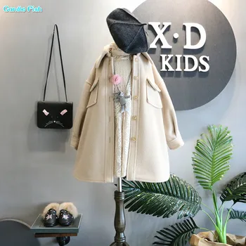 

Children's clothing 2017 winter new girl's clothing flip collar profile single-breasted long woolen coat