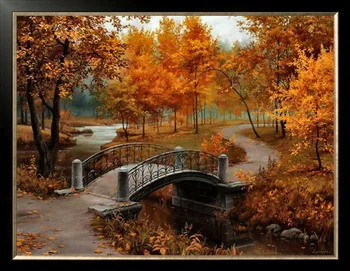 

Diamond mosaic full diamond embroidery beads Tree woods bridge River diamond cross stitch crystal Square diamond sets unfinish