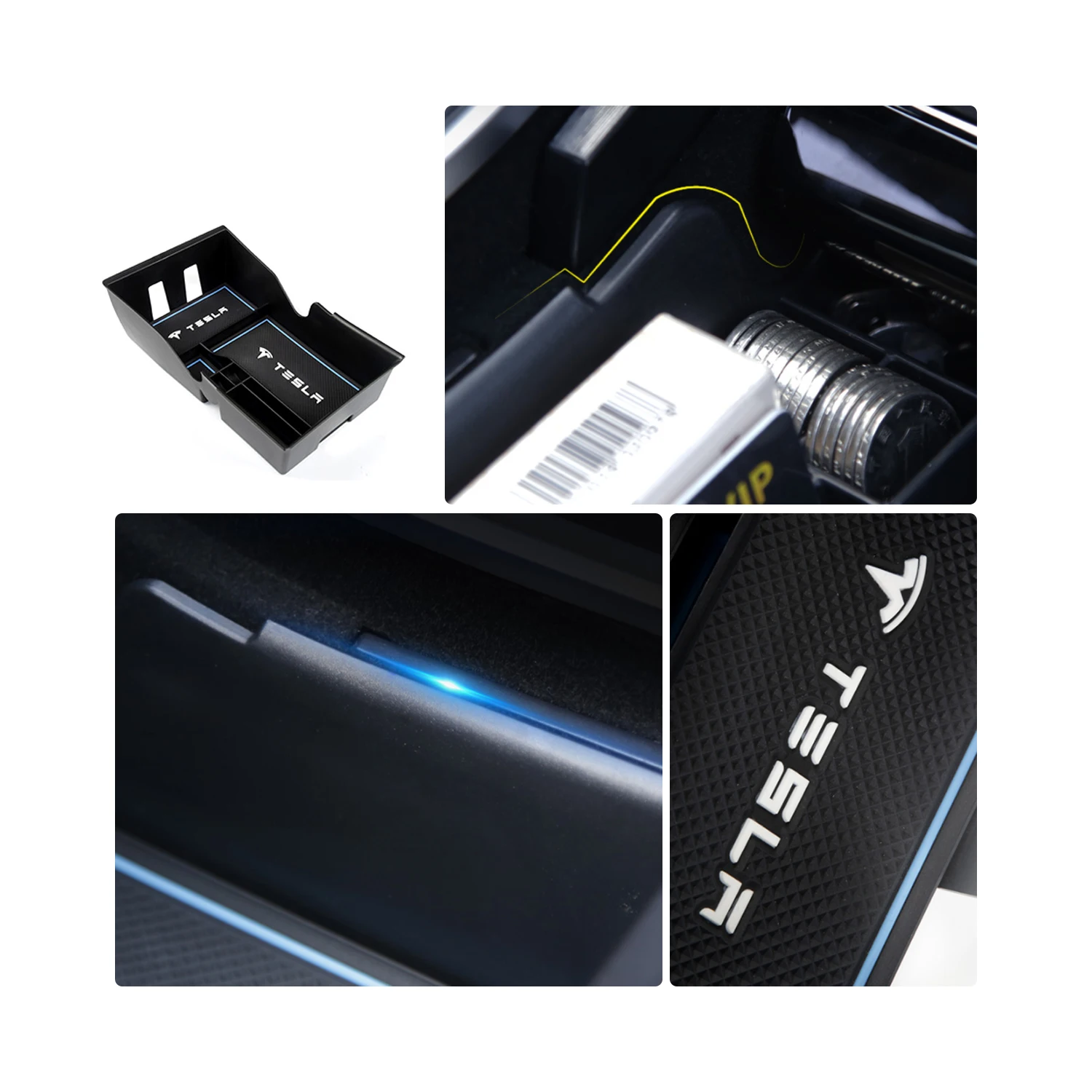 RUIYA ящик для хранения в подлокотнике автомобиля для Tesla модель 3 центральный ящик для хранения Противоскользящий резиновый ящик для укладки авто аксессуары для интерьера